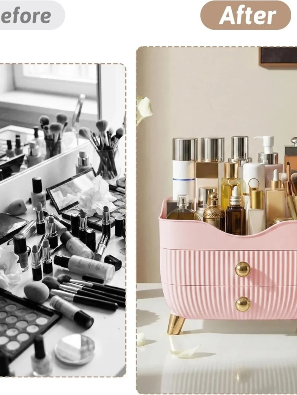 Pink Makeup Organizer with Drawers – Large Cosmetic & Skincare Storage Case